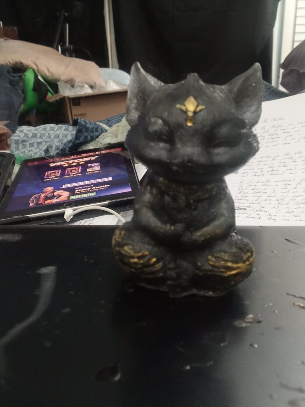 Black and Gold Meditation Fox Statue